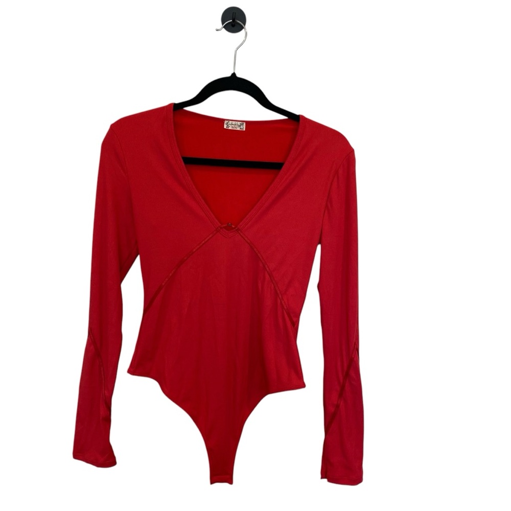 Free People Victoria Plunge Bodysuit In Garnet Rose Size Medium - Picture 3 of 10